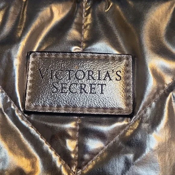 Victoria's Secret Shiny Silver Tote with Black Handles (NEW) - Picture 3 of 6